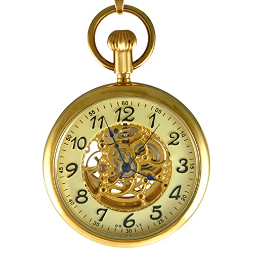Image of OGLE 3ATM Waterproof Vintage Stainless Steel Large Face Fob Self Winding Automatic Skeleton Mechanical Pocket Watch Chain Box