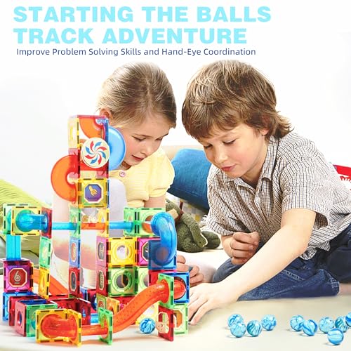 MAGBLOCK Magnetic Tiles 176Pcs Marble Run Race Track Toy Set STEM Educational Building Blocks Child Brain Development Kit Magnet Construction Toys for Boys Girls Kids Age 7 8 9 10+ Years Old - Thumbnail 2