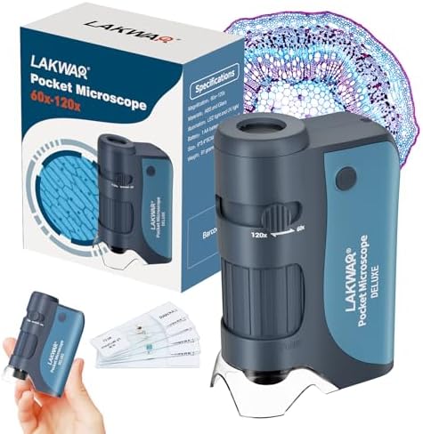 60x-120x Mini Pocket Microscope for Kids Adults, Portable Handheld Microscope with Microscope Slides, Miniscope Portable Microscope for Kids Little Scientist Students School Minilabsters Education