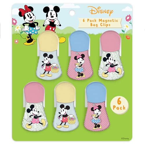 Image of Disney Mickey & Minnie Magnetic Chip Clips, Set of 6 | Airtight food storage bag clips for snack, cereal, and coffee bags, great for pantry and fridge, magnet displays kids artwork