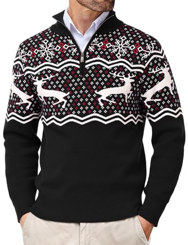 Wayleb Weihnachtspullover für Herren – 1/4 Zip Strickpullover mit...