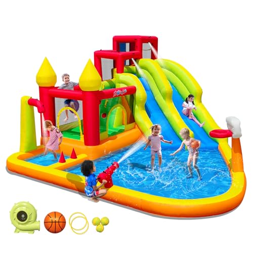 MIRUNAIR Inflatable Bounce House with Slides, Inflatable Water Slide for Kids Backyard, Bounce Water...