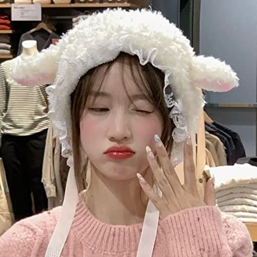 Fleece Animal Hat Cute Sheep Cap for Girls, Cute Y2k Beanie Kawaii Cap Winter Headwear Cosplay Photo Props Party Supplies4