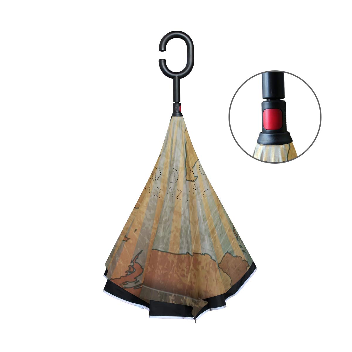 Mnsruu Paraguas invertido de Doble Capa con Tarjeta Vintage de mapamundi Plegable Paraguas Resistente al Viento con protección UV para Uso en Coche, Lluvia al Aire Libre con Mango en Forma de C