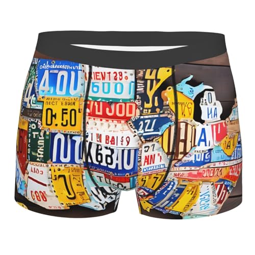 License Plate Map Print Men'S Boxer Briefs Breathable Underwear With Elastic Waistband3