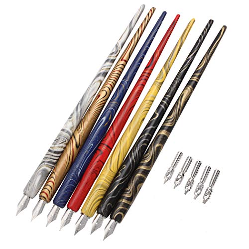 Sipliv Professional Manga Gothic Pen Dip Pen Calligraphy Drawing Pen Kit, 7 Pen Holders Handles, 12 Nibs (7 Fountain Pen Nib, 5 Flat Nib) - 7 Pcs C #TOP3
