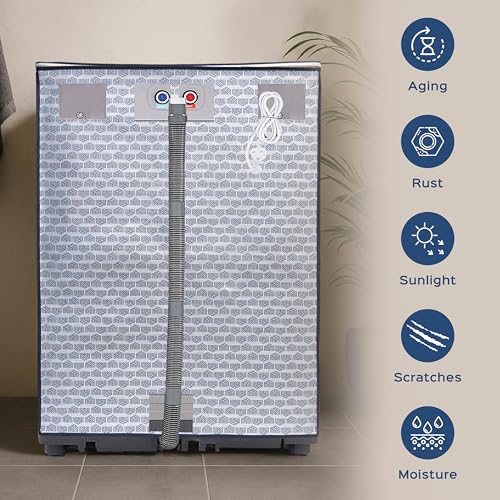 Image of Homestrap Top Load Washing Machine Cover | Waterproof & Dustproof Fabric Protector | Fits 6-7.5 kg Fully Automatic Machines | Compatible with LG, Samsung, Whirlpool, IFB & More | WHITE
