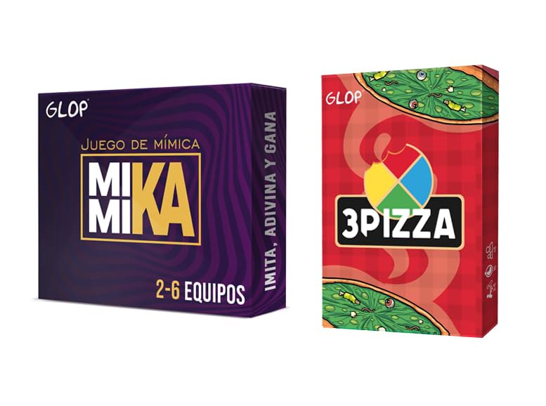 Glop Pack Mimika + 3Pizza | Juegos de Mesa Adulto y Niños +8 años | Juegos de Cartas Familiares y Divertidos | Regalos Originales para Niños y Niñas | Caja Compacta