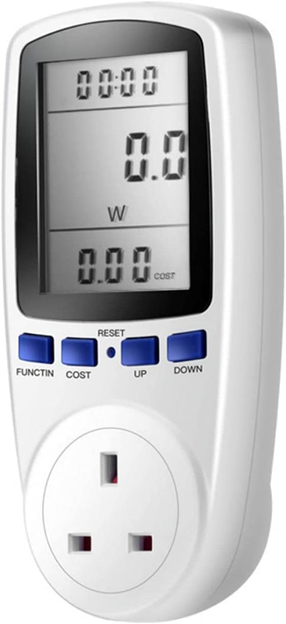 Power Meter Plug Energy Monitor Watt Meter Backlight Large LCD Display UK Plug with 7 Modes Electricity Usage Monitor Consumption KWH Amp Volt Meter Outlet