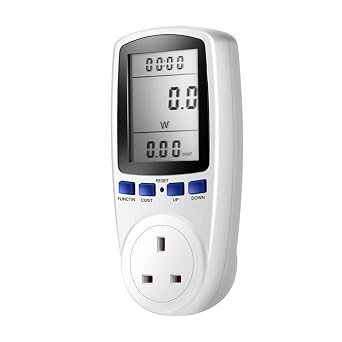 Power Meter Plug Energy Monitor Watt Meter Backlight Large LCD Display UK Plug with 7 Modes Electricity Usage Monitor Consumption KWH Amp Volt Meter Outlet