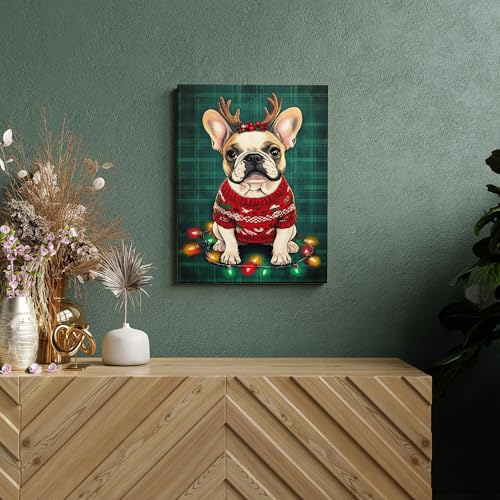 Toile murale de Noël chien pull rouge sans cadre 40,6x50,8 cm
