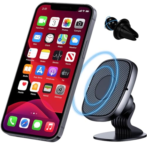 Image of Elfora 2 in 1 360 Rotating Magnetic Phone Holder for Car | Strong Magnet Phone Mount for Dashboard and AC Vent | Portable Hands Free Universal Stand for iPhones & Android Phones