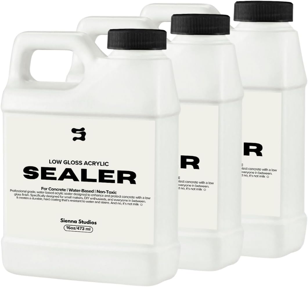Acrylic Sealer for Concrete & Cement Crafts – Low Gloss, Non-Toxic, Water Resistant, Food Safe – Compatible with Jesmonite – 16 oz (48oz)