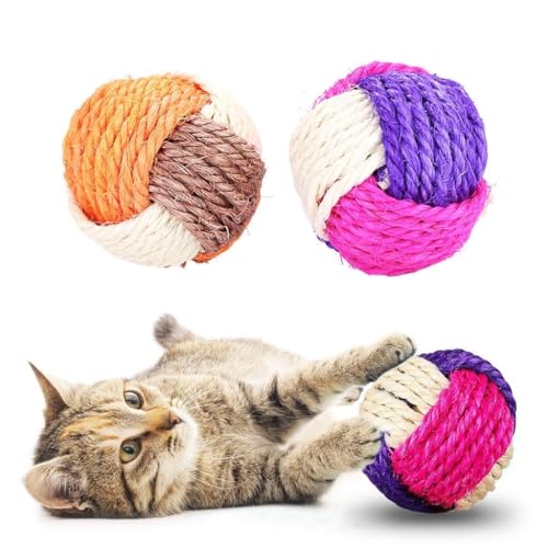 Kit 2 Brinquedos para Gatos com Catnip Erva de Gato - Bolas de Sisal Coloridas 6CM,Ideal para Lazer e Entretenimento Felino (KIT 2)