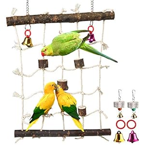Parrot Climbing Ladder Toys,Bird Rope Wooden Ladder Swing Ladder Hanging Cage Perch Stand Chew Toys for Bird Parrot Conure Finch Cockatoo Budgie Lovebird Parakeets Cockatiels (H01)