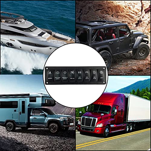 Image of Customize 8 Gang Marine Rocker Switch Panel with Black Mounting Bracket White Led Toggle Switch Panel Replacement for Car Boat Marine Yacht RV UTV Dashboard 12V 24V IP66