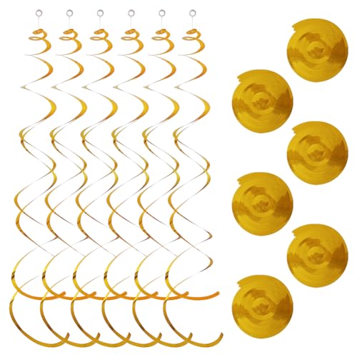 JIHUOO Lot de 36 serpentins colorés en Plastique pour Plafond, Anniversaire, Remise de diplôme, Mariage, décorations de fête, doré