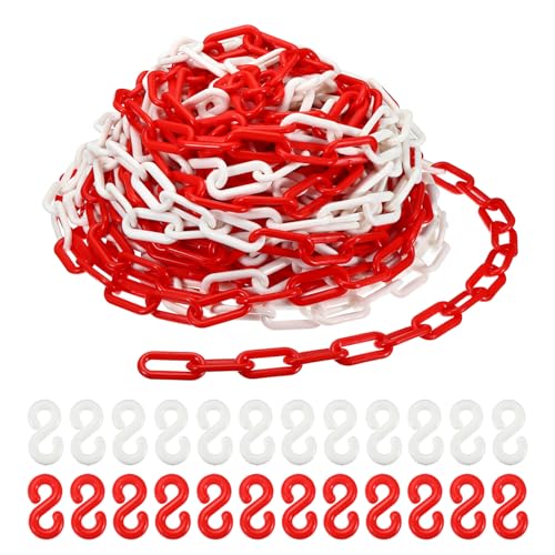 PATIKIL Plastic Chain Links, 100 Foot 2" Safety Barrier Chain Red/White for Crowd Control, Queue Line, Parking, Fence, Gate, Concert, Construction Site and Decoration