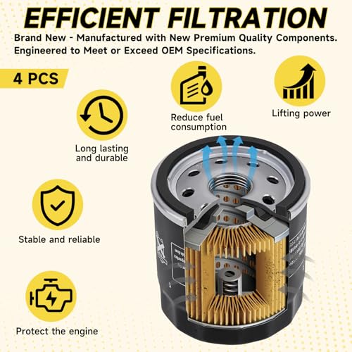 Image of 49065-0724 Oil Filter for Kawasaki 49065-7010, Fit Kawasaki FH381V-FH721V, FH601D-FH770D, FX751V-FX1000V, FJ180V, FX801V, FX850V Engines, Replaces AM107423,120-634,1016467,49065-2071 4 Pcs