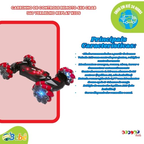 Replay Kids Carrinho de Controle Remoto e Relógio Crab 360º (Vermelho)