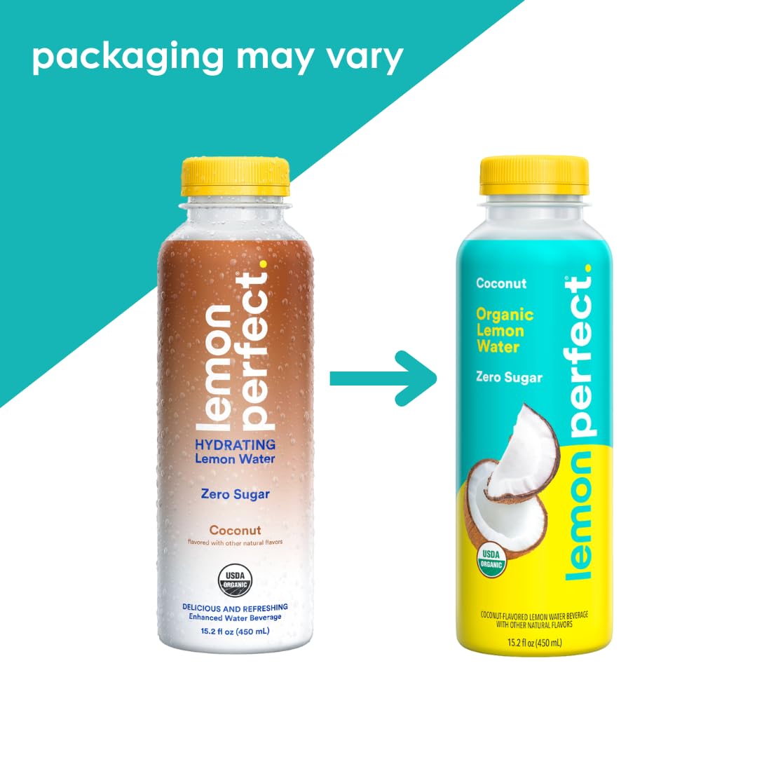 Lemon Perfect Coconut, Hydrating Flavored Lemon Water, Zero Sugar, Delicious and Refreshing, Organic, 15.2 fl oz Bottles (12-Pack)