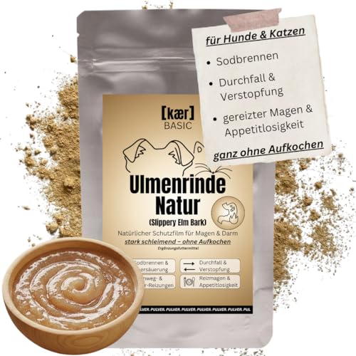 kaer basic Amerikanische Ulmenrinde für Hunde & Katzen 500g Slippery Elm Bark Pulver Ohne Aufkochen & Sofort löslich Natürlicher Magenschutz bei Sodbrennen & Gastritis