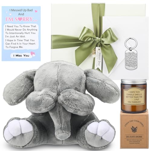 HyDren 5 Pcs I'm Sorry Gifts Set with Big Box Include Cutest Elephant Apology Gifts Candle...