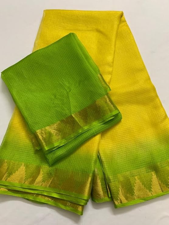 Image of Women's Bhagalpuri Pure Kota Doria Silk Net Saree With Temple Zari Border and Running Blouse Piece