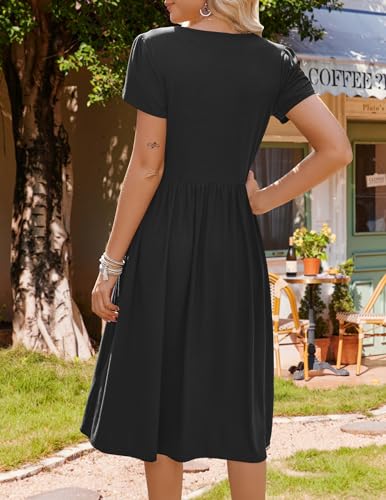 Image of HOTOUCH Women's Summer A-Line Midi Dresses 2026 Casual Floral Short Sleeve T-Shirt Dress Flowy Beach Sundress with Pockets