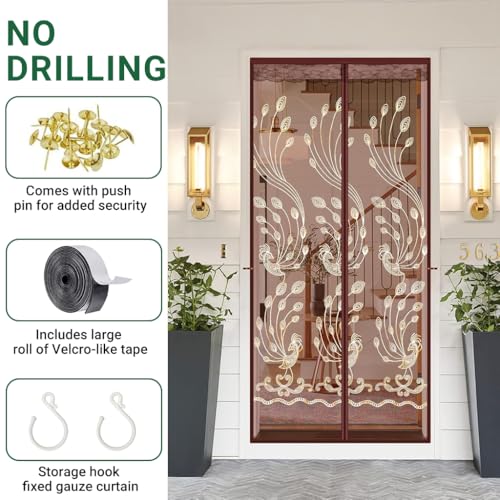 Image of HASTHIP Mosquito Mesh Screen Ventilated Door Partition 100x200cm | Self Closing Entry, Helps Block Mosquitoes, Mesh Fabric, No Drill Magnetic Screen Door for Room Doors, Balconies and Patios