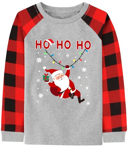 Xmas Shirts Toddler Boys Girls Ugly Christmas Tees Raglan Plaid Long Sleeve Kids Funny Santa Claus Tops 6 Years