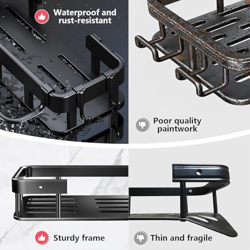 Image of zuku Bathroom Shelf for Wall Pack of 2 Shelf with Self Adhesive Stickers Washroom Organizer with Accessories Wall Mount Shelves Racks for Bathroom Storage (Black, Pack of 1)