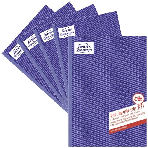 Avery Zweckform 1777 – 5 Diseño de tagesbericht (A4, papel autocopiativo, 3 x 40 hojas), 5 Pack, color blanco/amarillo/rosa