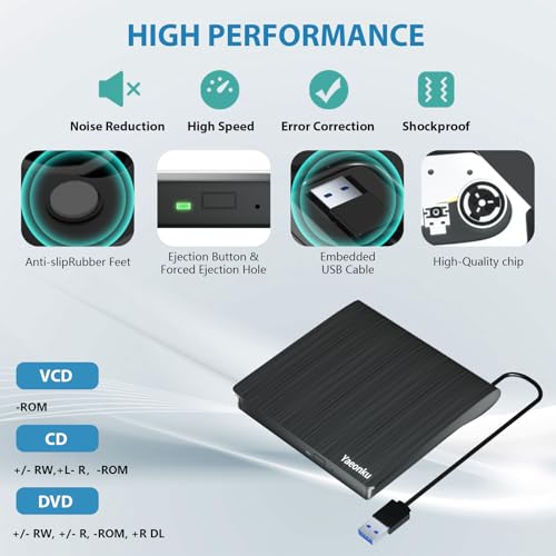 Image of Yaeonku External CD DVD Drive, USB 3.0 Portable CD DVD + /-RW Optical Drive, DVD /CD ROM Rewriter Burner, Compatible with Laptop Desktop PC Windows Linux OS Mac