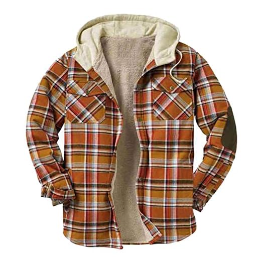 Herr Rutiga Flanellskjortor, Business Casual Mens Varm Kappa, Herr tröJor föR HöSt och Vinter,Orange,S