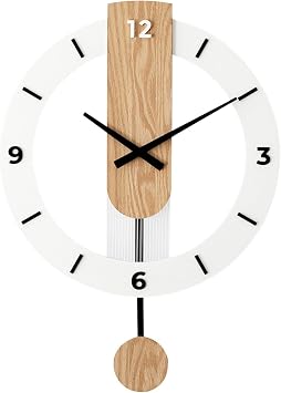 Ergocar Wooden Swing Clock, The Mute Wooden Roman Numeric Hanging Clock, Suitable for Decorative Living Room, Kitchen, Bedroom, Office
