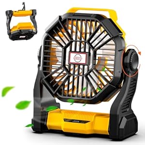 Sendowtek Portable Camping Fan with LED Light, 10400mAh Quiet Rechargeable Fan with Hanging Hook 4 Speed Small USB Desk Fan Battery Powered Fans for Travel Tent Office Home Cooling Sleeping