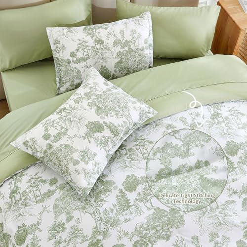 Image of DJY Full Size Comforter Sets, Sage Green 7 Pieces Bed in a Bag Full Botanical Comforters with Sheets Elegant Plants Print Soft Microfiber Reversible Complete Bedding Sets for All Season