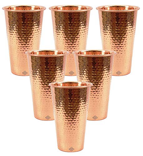 INDIAN ART VILLA Hammered Big Copper Glass Tumbler, Drinkware & Serveware, 550 ML Each, Set of 6