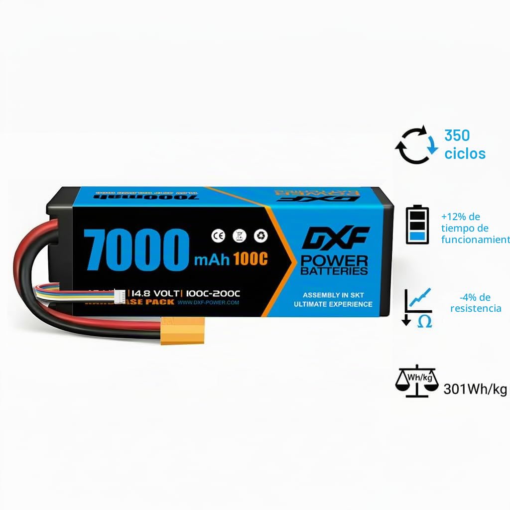 DXF 2 Pack Batería LiPo 4S 14.8V 7000mAh 100C Conector XT90 Coche RC 1/8 1/10 Buggy Truggy Monster Truck Slash Stampede Radiocontrol Polímero Litio Hardcase Brushless