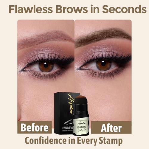 Eyebrow Stamp with 24 Reusable Stencils, Waterproof & Smudge Proof Eyebrow Stencils Shaping Set for Defined Brows, Brow Stamp Kit for Women (Medium Brown)