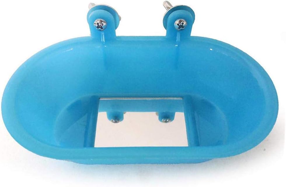 Bird Bath with Mirror Toy for Pet Small Medium Parrot Budgie Parakeet Cockatiel Conure Lovebird Finch Canary African Grey Cockatoo Amazon Cage Healthy Shower Bathing Tub Food Feeder Bowl (A)