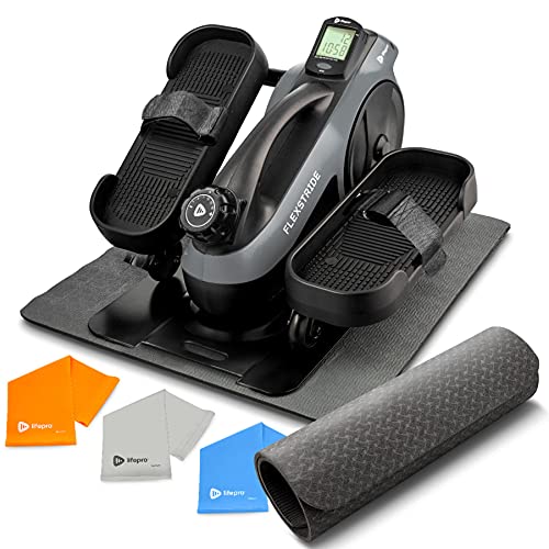 LifePro Under Desk Elliptical Machine - Seated Under Desk Elliptical - 16 Levels Resistance Mini Elliptical Low Impact Under Desk Exercise Equipment w/Yoga Resistance Bands (Flexstride Pro Gray)