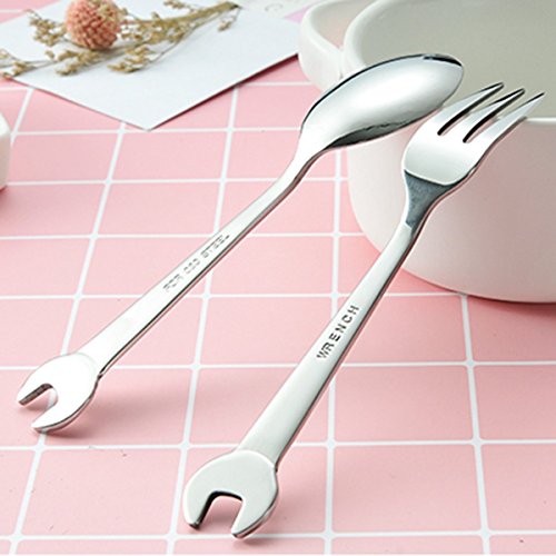 Gugutogo Café en acier inoxydable Cuillère à dessert avec clé forme Poignée Vaisselle Couverts pour maison Cadeau multifonctionnel ustensile de cuisine (couleur?: argent)