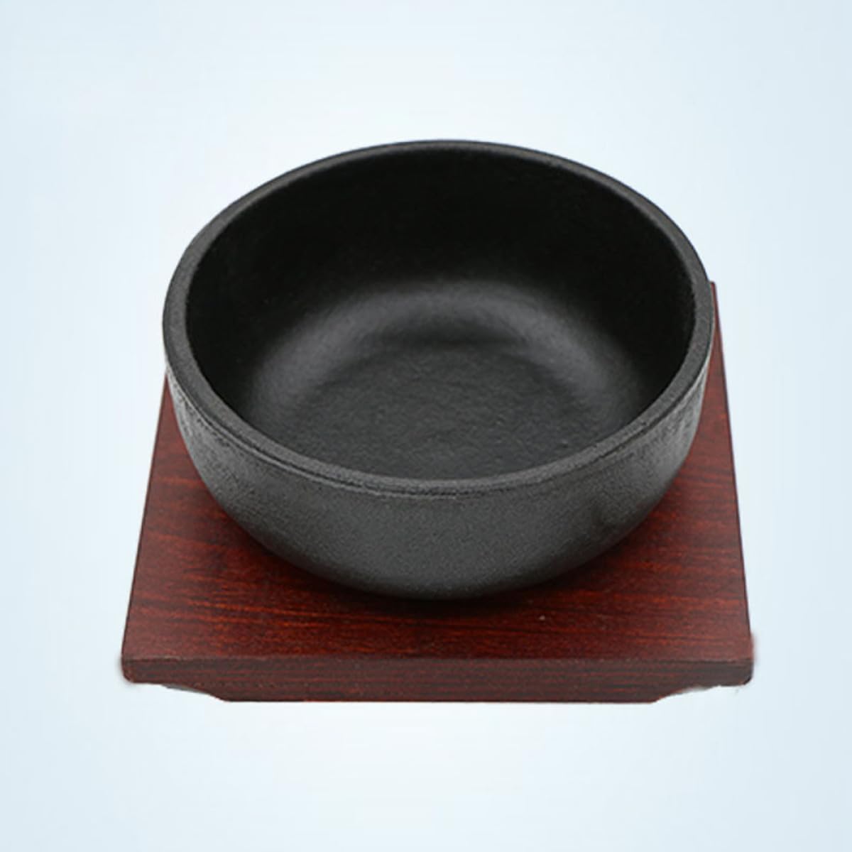 VICASKY Cast Iron Bibimbap Bowl Korean Stone Pot 15cm Multi-function Rice Bowl with Wooden Base for Induction Cooker Everyday Use