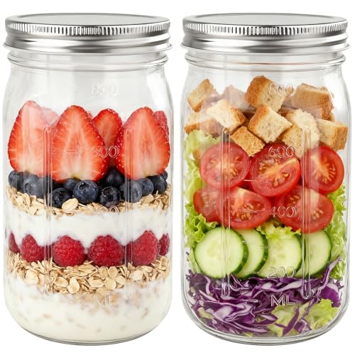 Otauoaea 2stk. Einmachgläser 960ml | Schraubgläser mit Deckel | Mason Jar Gläser mit Schraubdeckel | Overnight Oats Gläser | Mason Jars für Salat, Eingelegtes, Marmelade, Honig