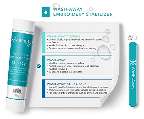 Kimberbell Wash Away - Water Soluble Machine Embroidery Stabilizer, 12”X10 Yd Roll - Washes Out Completely Leaving No Residue - Sewing, Quilting, Piecing Projects, Appliqués, Lace, Crafting & More! #TOP1