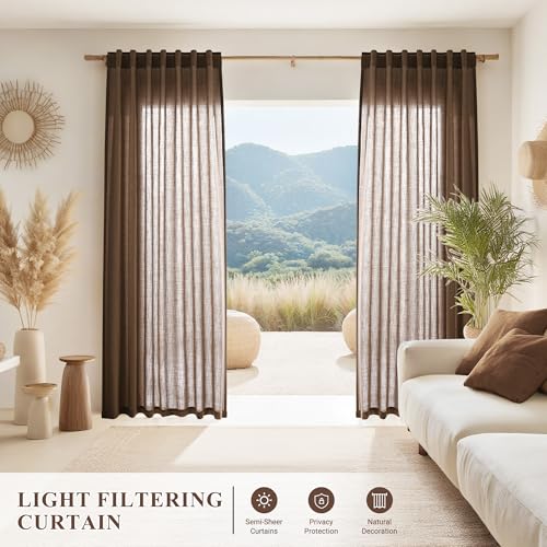 Image of Joywell Linen Curtains 84 Inches Long for Living Room Caramel Brown