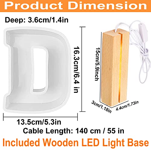 Grande Lettre Résine Moule Silicone avec Socle Lumineux, Un DIY 3D Capital Alphabet Moule Epoxy pour Fête d'anniversaire Décoration (D) - Image 3