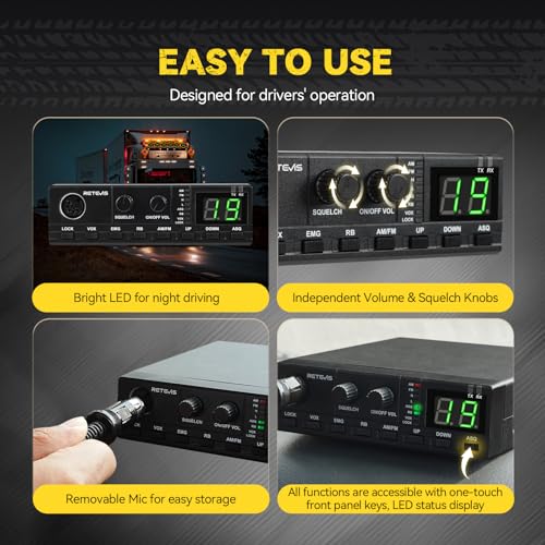 Image of Retevis MB2 CB Radio, Professional AM /FM 40 Channels CB Base Station, 5W Mini External Speaker, Cigarette Lighter and Magnetic Antenna, Squelch ASQ, VOX, Auto-Scan, Long Range CB Radios for Truckers